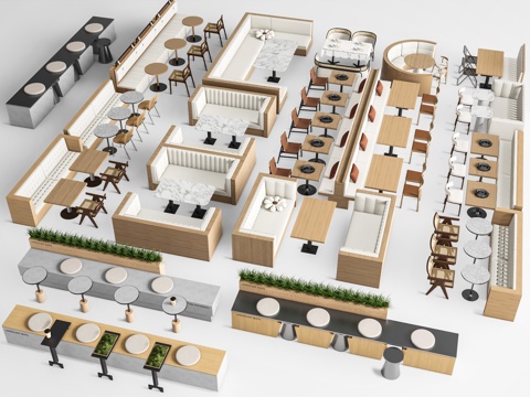  现代卡座沙发 餐厅卡座沙发 休闲沙发 弧形卡座沙发 餐桌椅3d模型 