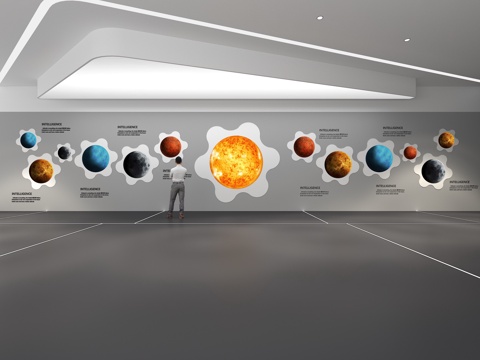  文化墙 九大行星 展示墙 主题墙 展厅 校园文化 走廊 教室su模型 