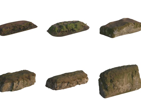  地面堤岸土坡石头3d模型 