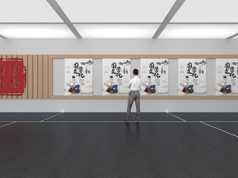  文化墙 国学文化墙 展示墙 VR 展厅 校园文化 教室su模型 