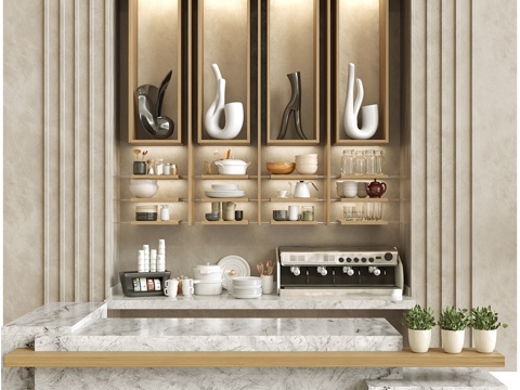  现代咖啡店吧台3d模型 