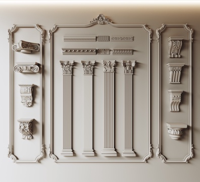  法式罗马柱 柱头 石膏线 石膏构件 石膏腰线su模型 