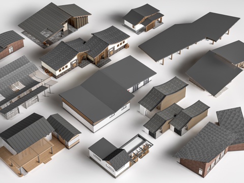  现代公共建筑 景观建筑 驿站建筑 商店建筑 小公建su模型 