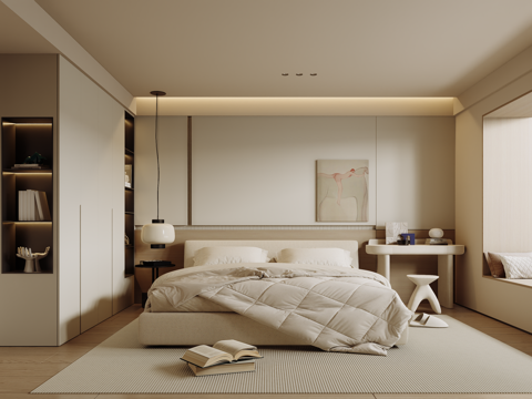  现代奶油家居卧室 主卧 卧室梳妆台3d模型 