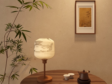  新中式禅意台灯 灯笼台灯 纸质3d模型 