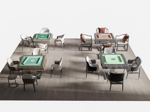  麻将桌 麻将椅 棋牌室 麻将房 麻将桌椅组合su模型 