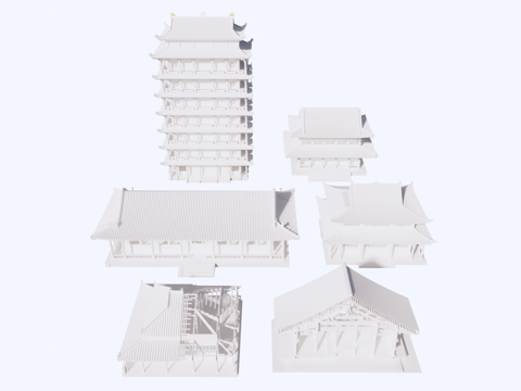  古建 白膜su模型 