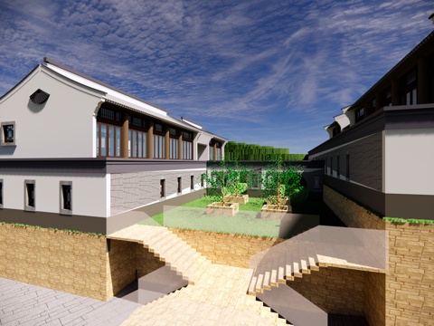 中式民宿 山地别墅 现代农村自建房su模型 