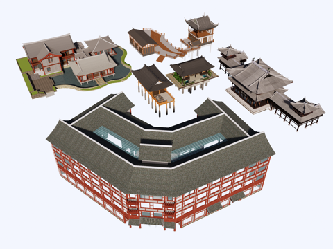  中式 古建su模型 