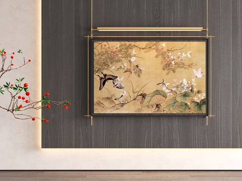  新中式中古装饰画 百蝶图 挂画 墙壁画3d模型 