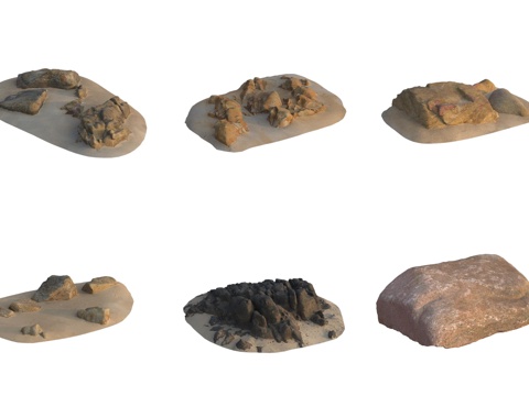  海边沙滩石头岩石3d模型 