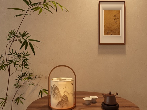  新中式禅意台灯 纸质氛围灯3d模型 
