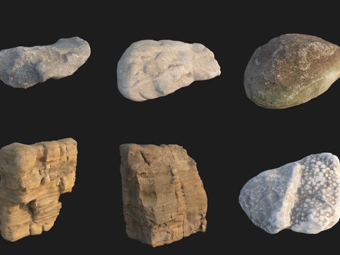  海边沙滩石头岩石3d模型 