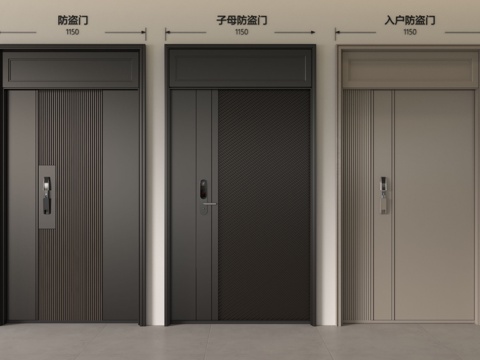  现代入户门 防盗门 别墅门 子母门 密码门3d模型 