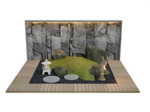  日式景观小品 × 石灯笼 × 小土坡 × 石鼓汀步 × 景观su模型 