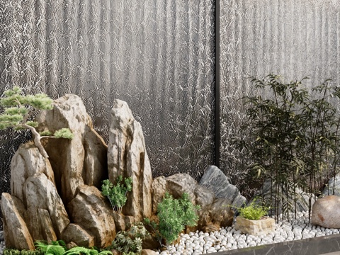 现代水景 庭院水景 假山3d模型 