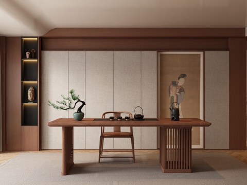  新中式茶室su模型 