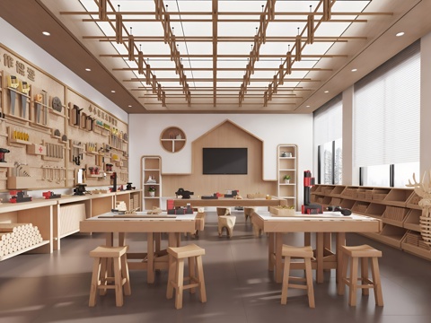  现代新中式木工教室su模型 