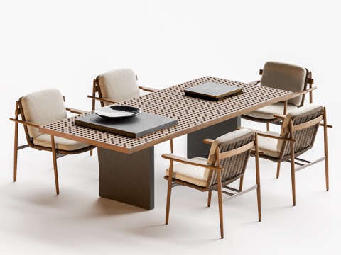  Minotti 户外餐桌椅组合 户外椅su模型 