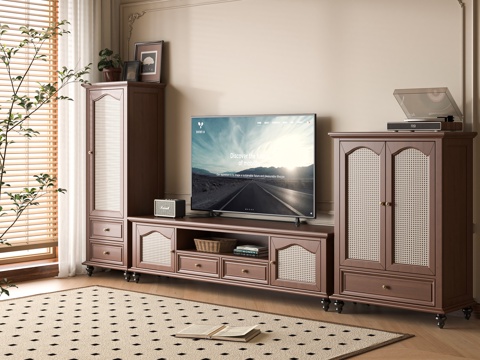  中古风电视柜 电视柜组合 储物柜 边柜 成品电视柜su模型 