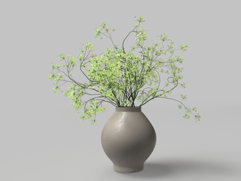  中式陶器花瓶绿植花卉3d模型 