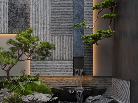  现代水景观 室内造景 流水 水钵 室内水景3d模型 