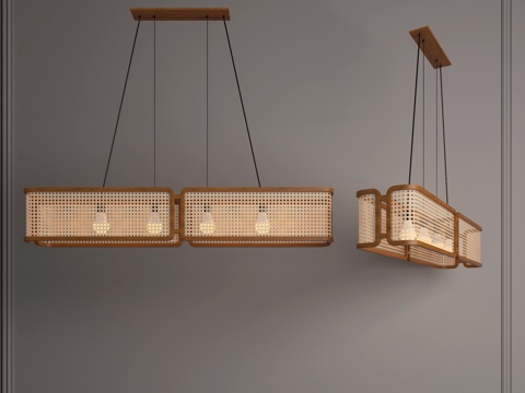  藤编吊灯 长条吊灯 茶室吊灯 餐厅吊灯 禅意吊灯 侘寂吊灯3d模型 