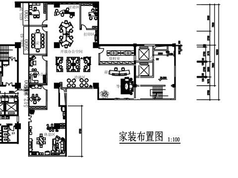  现代简约风格的办公室，功能设施齐全，动线完整，图像清晰cad施工图 