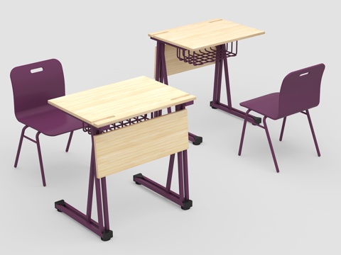  现代中小学课桌椅 学习桌 课桌 写字桌 培训桌3d模型 