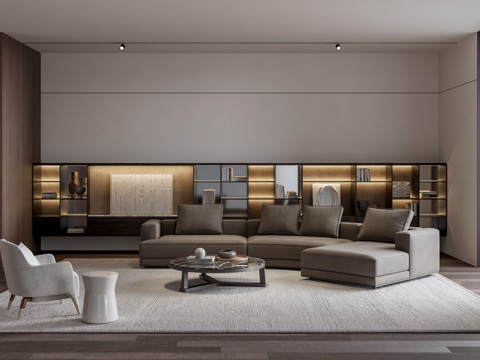  Molteni&amp;C客厅沙发茶几组合 大平层客厅su模型 