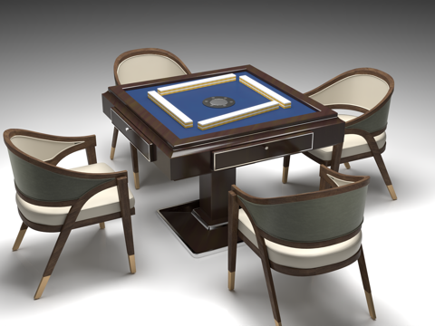  棋牌室桌椅 麻将桌 休闲桌椅组合 棋牌桌 娱乐桌椅 麻将机3d模型 