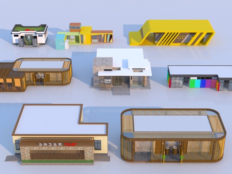  现代公共厕所组合3d模型 