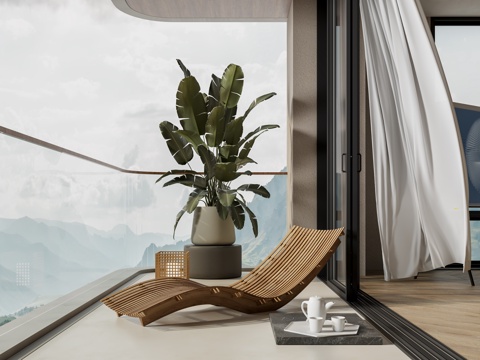  阳台 躺椅 植物盆栽3d模型 