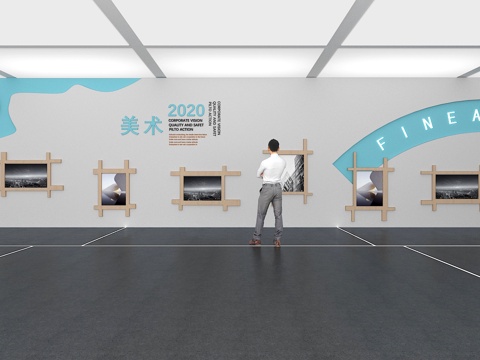  文化墙 美术 文化墙 展示墙 教室 展厅 校园文化3d模型 