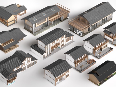  现代民宿建筑 民宿客栈 乡村建筑 小建筑su模型 