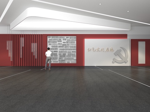  文化墙 企业文化墙 展示墙   党建展厅 校园文化 走廊3d模型 