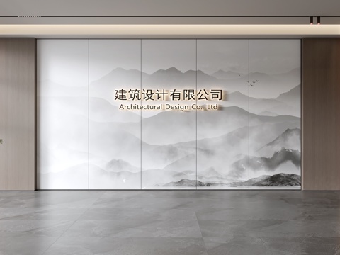  现代前台背景墙 简约背景墙 前台接待区背景墙 公司前台背景墙3d模型 