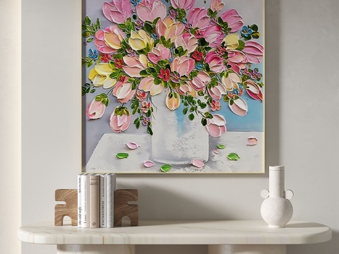  现代，简约，油画，奶油，装饰画3d模型 