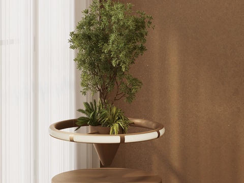  盆栽 绿植盆栽 中古风盆栽植物 植物组合 侘寂风植物摆件 酒su模型 