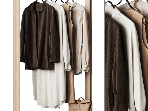  原木衣架 中古衣架 实木衣架 服饰 衣服 服装 衣柜摆件 挂3d模型 