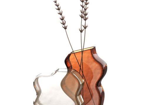  现代装饰玻璃花瓶 磨砂彩色玻璃3d模型 