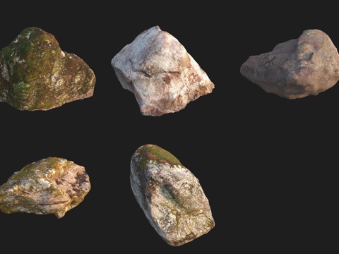  花岗岩青苔石头石材3d模型 