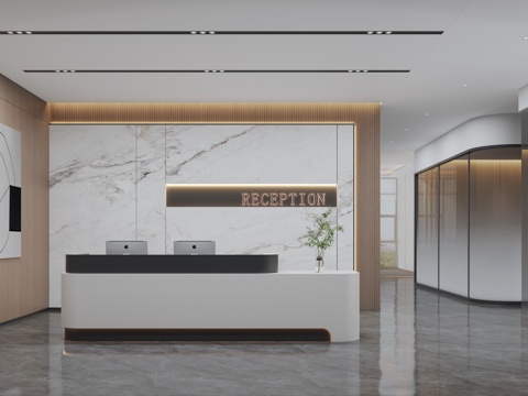  现代公司前台3d模型 
