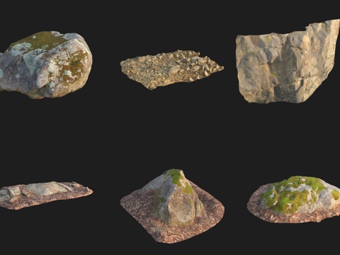  花岗岩青苔石头石材3d模型 