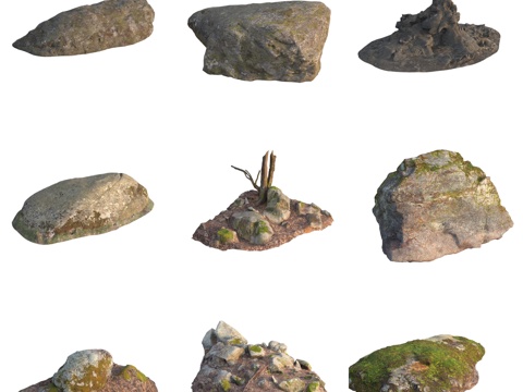  青苔石头巨石岩石3d模型 