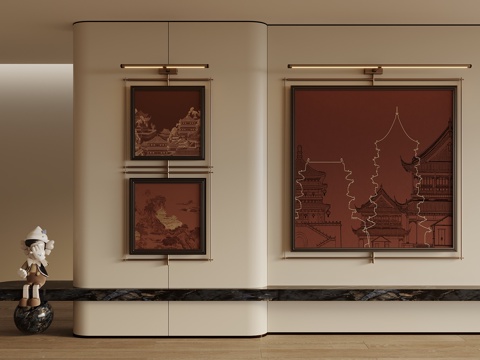  新中式中古挂画 装饰画 挂画 画框 客厅挂画3d模型 
