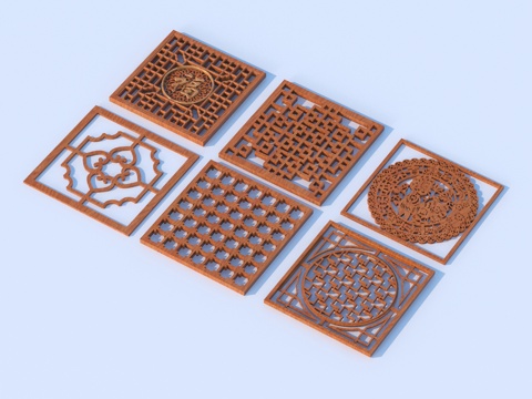  镂花窗 花格窗 镂空窗 浮雕 木雕3d模型 