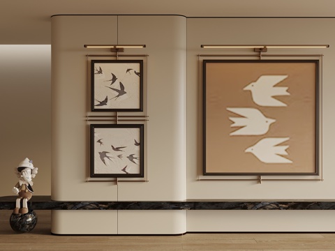  新中式中古挂画 装饰画 挂画 画框 客厅挂画3d模型 