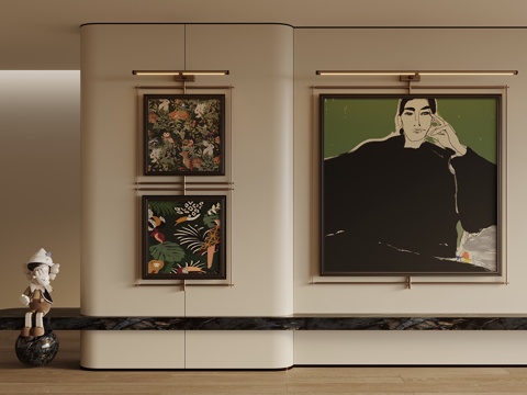  法式中古挂画 装饰画 挂画 画框 客厅挂画su模型 