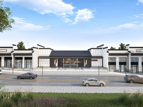 新中式 徽派住宅小区大门入口 商业街su模型 